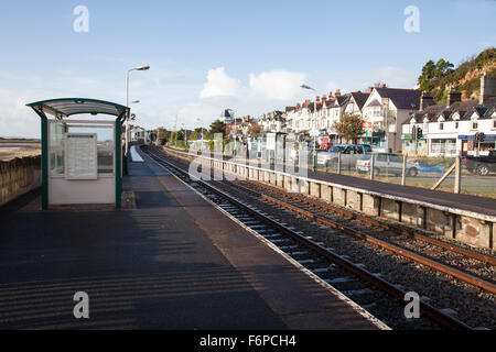 Deganwy railway station taken from platform 2 where trains depart to Llandudno North Wales Stock Photo