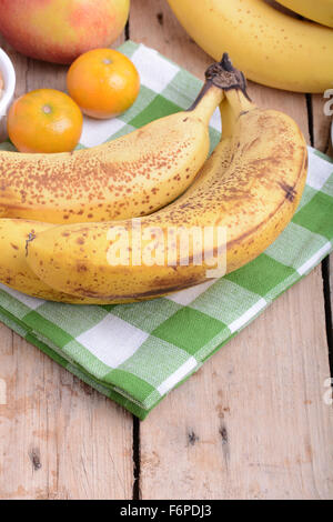 mandarin, bananas and apples, health fresh food close up Stock Photo