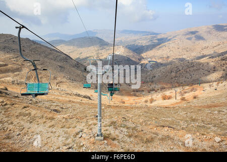 Ski lift on Mount Hermon, in the Golan Heights. Israel. Stock Photo