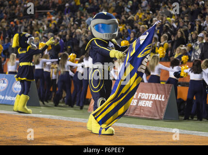 Bowling Green, Ohio, USA. 17th Nov, 2015. Toledo mascot celebrates during NCAA football game action between the Toledo Rockets and the Bowling Green Falcons at Doyt L. Perry Stadium in Bowling Green, Ohio. Toledo defeated Bowling Green 44-28. John Mersits/CSM/Alamy Live News Stock Photo