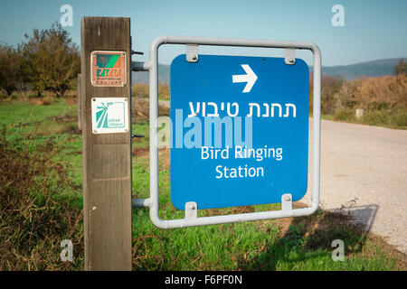 Sign for Bird Ringing Station. Agamon Hula. Hula Valley. Israel. Stock Photo