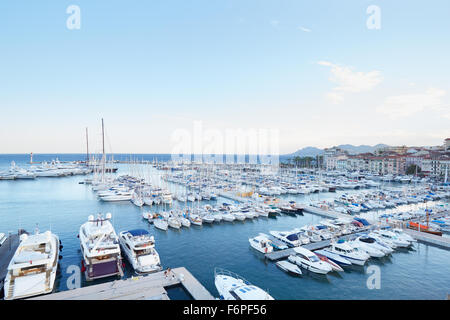 Cannes old harbor boats and yachts, Port Le Vieux in Cannes, Cote d'Azur, France Stock Photo