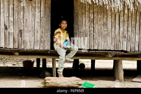 Kid from Shipibo tribe village Pablo Junin, district Pucallpa, Peru Stock Photo