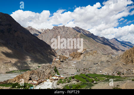 View across the Spiti Valley from Dhankar in the Himalayan region of Himachal Pradesh, India Stock Photo