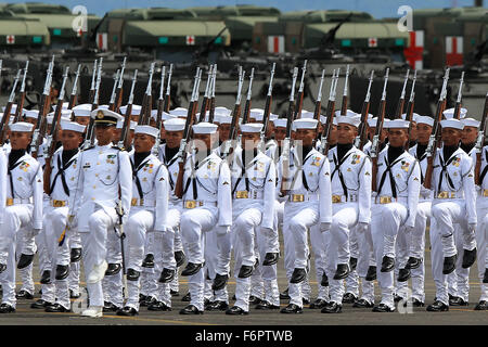 Pampanga Province, Philippines. 21st Dec, 2015. Soldiers march during a parade in celebration of the 80th founding anniversary of the Armed Forces of the Philippines inside the Clark Air Base in Pampanga Province, the Philippines, Dec. 21, 2015. Credit:  Rouelle Umali/Xinhua/Alamy Live News Stock Photo