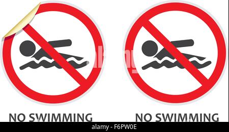 No swimming signs in two vector styles depicting banned activities Stock Vector