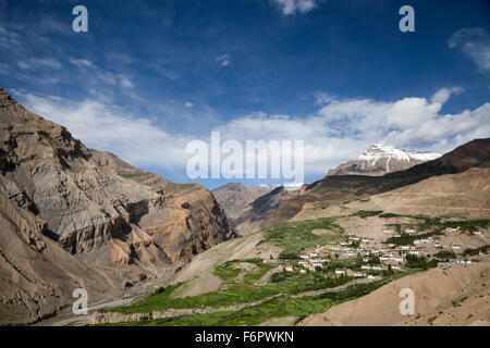 View across the Spiti Valley from Kibber in the Himalayan region of Himachal Pradesh, India Stock Photo