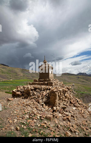 Buddhist Stupa, at Komik (el. 15,027 feet ) one of the highest villages in the world, Himachal Pradesh, India Stock Photo