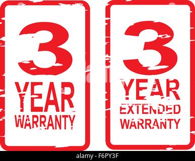 Red rubber stamp vector for 3 year warranty and extended warranty business concept Stock Vector