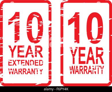 Red rubber stamp vector for 10 year warranty and extended warranty business concept Stock Vector