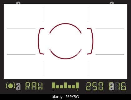 Generic camera viewfinder view looking through lens with camera settings and focus area Stock Vector