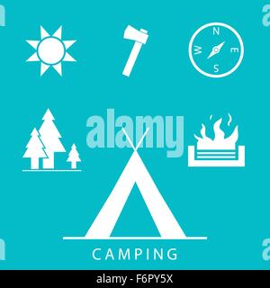 Camping icons set in simple, flat design style Stock Vector