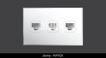 Ethernet port wall socket with 3 ethernet plug connections in vector Stock Vector