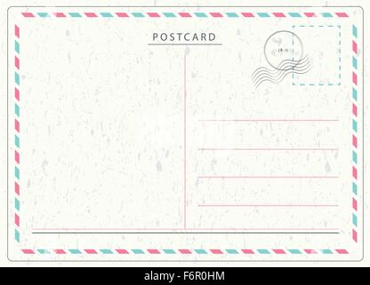 Travel postcard vector in air mail style with paper texture and rubber stamps Stock Vector