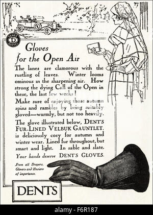 1920s advertisement. Advert dated 1923 advertising Dents gloves. Stock Photo