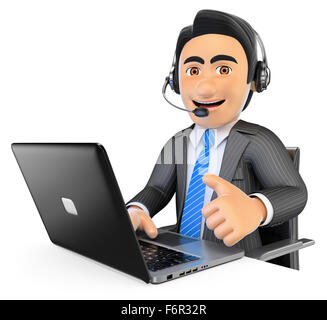 3d business people. Call center employee working with thumb up. Isolated white background. Stock Photo