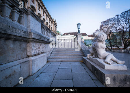 Statues and steps at the Austrian National Library, in Vienna, Austria. Stock Photo