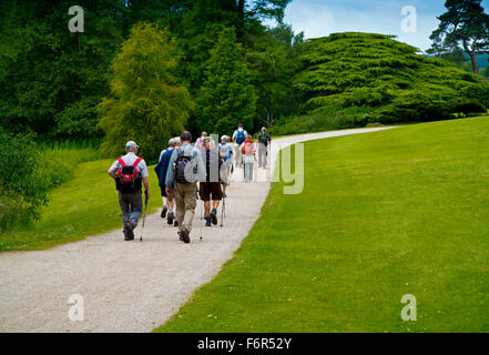 Group of hikers on an organised walk on a path through a country park in Nottinghamshire England UK Stock Photo