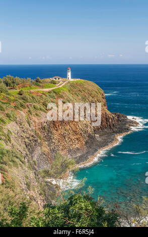 Kilauea Lighthouse on coastline, Hawaii, United States Stock Photo