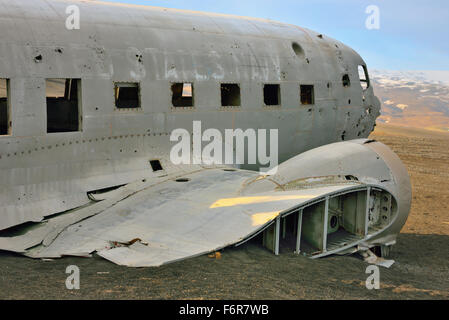 Solheimasandur plane wreck near Vik, Iceland in spring time Stock Photo