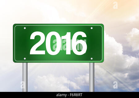 2016 new year green road sign, business concept Stock Photo