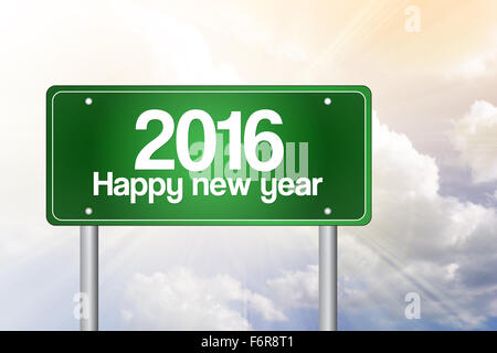 2016 Happy new year green road sign, business concept Stock Photo