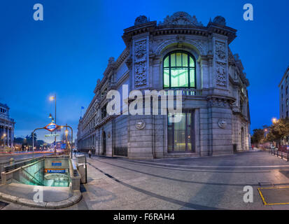 Metro station at the Spanish Bank in Madrid Stock Photo