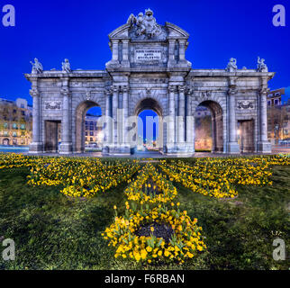 puerta de Alcala at night, plaza de la Cibeles, Madrid, Spain Stock Photo