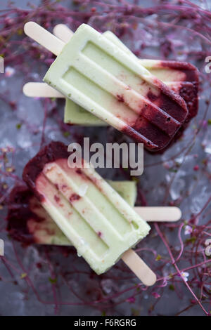 Avocado & Cherry Popsicles Stock Photo