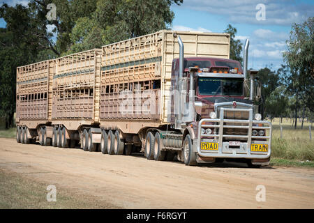 Road train cattle truck in outback Queensland Australia Stock Photo