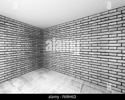 Empty room interior with gray brick walls and concrete floor, 3d illustration with perspective effect Stock Photo