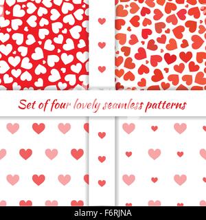 Set of four seamless patterns with hearts Stock Vector