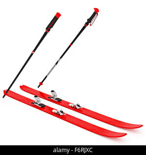 Skiing pink, fixation and ski poles Stock Photo