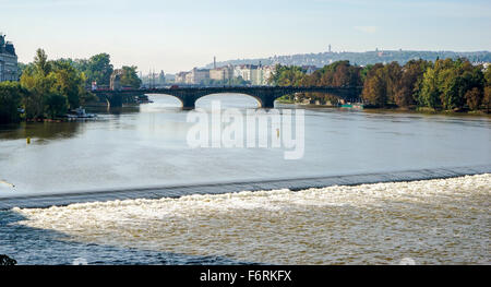 View from Charles Bridge towards Manes Bridge in Prague Stock Photo