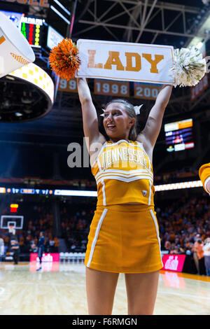 November 18, 2015: Tennessee Lady Volunteers cheerleader during the NCAA basketball game between the University of Tennessee Lady Volunteers and the Penn State Lady Lions at Thompson Boling Arena in Knoxville TN Tim Gangloff/CSM Stock Photo