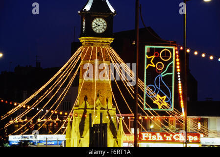 Skegness Clock Tower at night. Lincolnshire. England. UK Stock Photo
