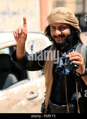 Islamic State of Iraq and the Levant propaganda photo showing an ISIS militant in Syria. Stock Photo