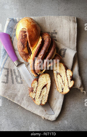 Freshly baked braided nutella bread Stock Photo
