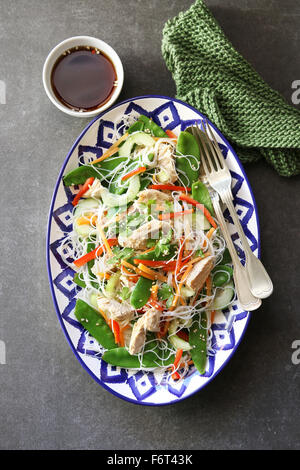 Thai Chicken Salad with Rice Noodles .Top view Stock Photo