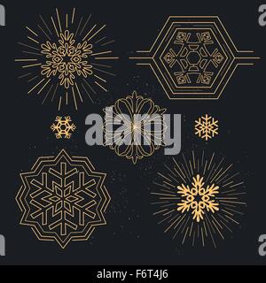 Snowflake Patterns. Geometric lined snowflakes. Vector illustration. Stock Vector