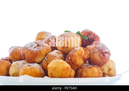 fried cottage cheese balls with slices of quince in Stock Photo