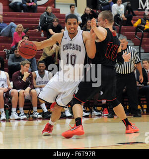 Chicago, IL, USA. 17th Nov, 2015. Chicago forward Waller Perez (10) drives past Lake Forest guard Mike Rueffer (10) during an NCAA basketball game with Lake Forest College and The University of Chicago in Chicago, IL. Patrick Gorski/CSM/Alamy Live News Stock Photo