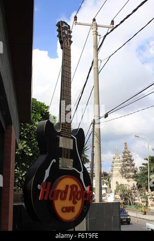 BALI, INDONESIA - JULY 13 2012: esternal view of Hard Rock Cafe in Bali, with its traditional guitar, Indonesia Stock Photo