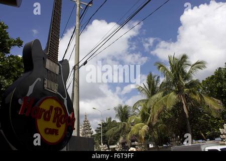 BALI, INDONESIA - JULY 13 2012: esternal view of Hard Rock Cafe in Bali, with its traditional guitar, Indonesia Stock Photo