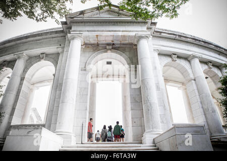 Pictured here is a view of the Memorial Amphitheater at Arlington National Cemetery with people visible, Stock Photo