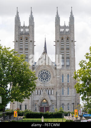 Basilica of Our Lady Immaculate. The front facade of the Basilica church that dominates Guelph from its hilltop location Stock Photo