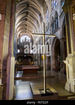 Golden Cross at the Front of St Severin Church Paris. The view from behind the altar at this historic church in central Paris. Stock Photo