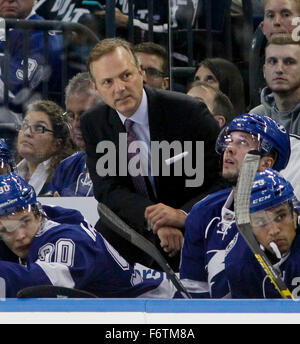 Tampa, Florida, USA. 19th Nov, 2015. DIRK SHADD | Times .Tampa Bay Lightning head coach Jon Cooper looks on from the bench during first period action at the Amalie Arena in Tampa Thursday evening (11/19/15) Credit:  Dirk Shadd/Tampa Bay Times/ZUMA Wire/Alamy Live News Stock Photo