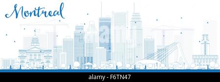 Outline Montreal skyline with blue buildings. Vector illustration. Business travel and tourism concept with modern buildings. Stock Vector
