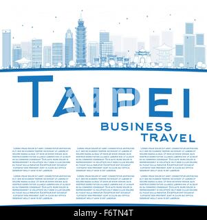 Outline Taipei skyline with blue landmarks and copy space. Vector illustration. Business travel and tourism concept with place f Stock Vector